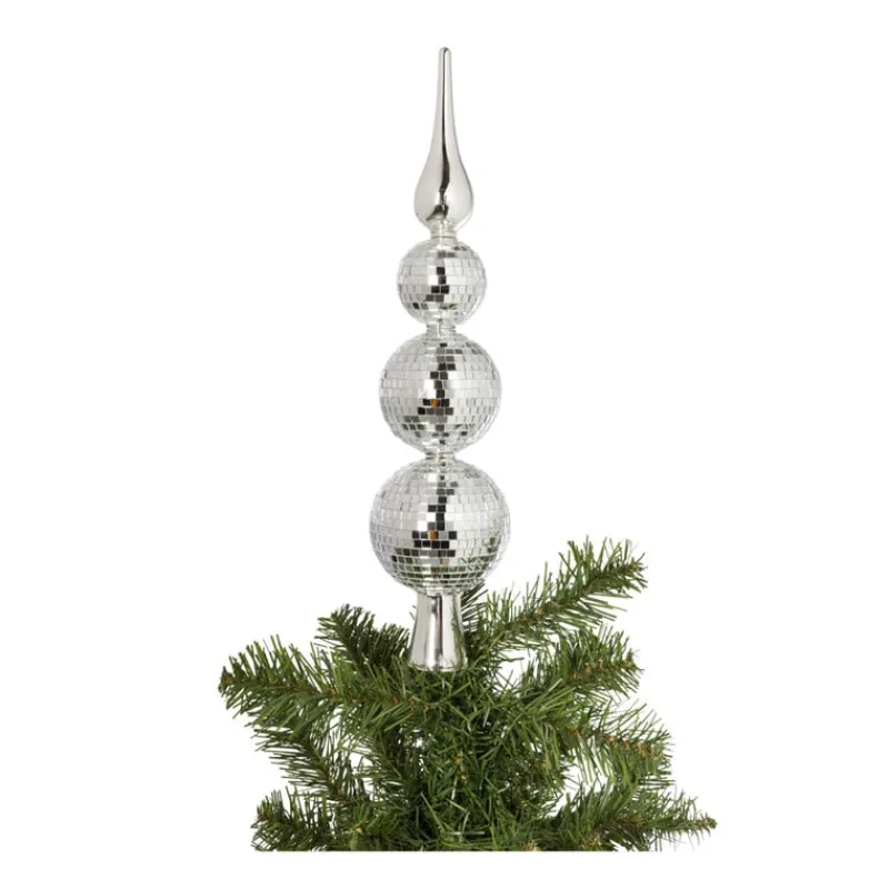 Xenos Kerstpieken-Piek discoballen zilver - glas - ø6.7x31 cm