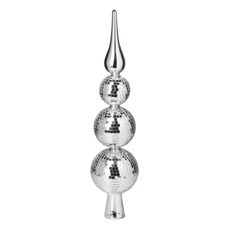 Xenos Kerstpieken-Piek discoballen zilver - glas - ø6.7x31 cm