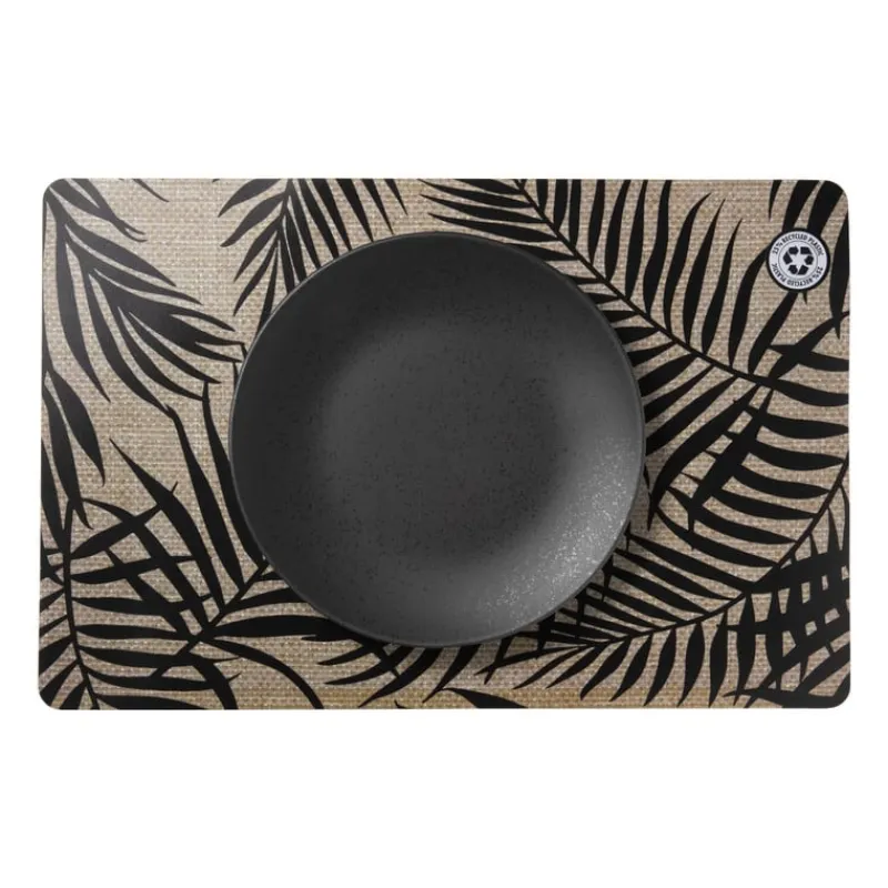 Xenos Placemats-Placemat bladeren - beige/zwart - 43.5x28.5 cm - diverse varianten