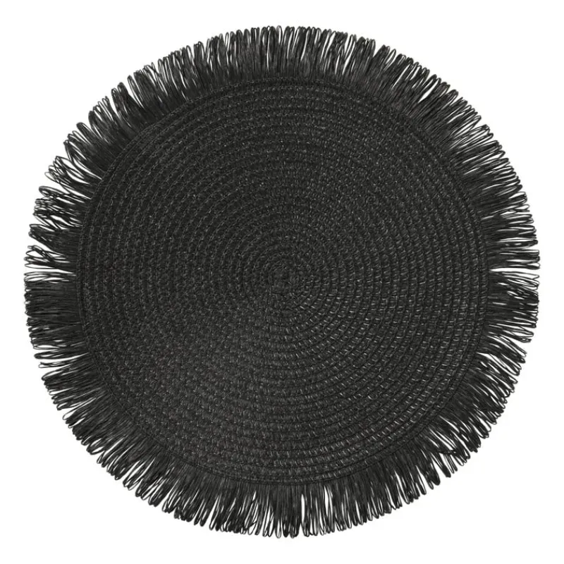 Xenos Placemats-Placemat franjes - zwart - ⌀38 cm