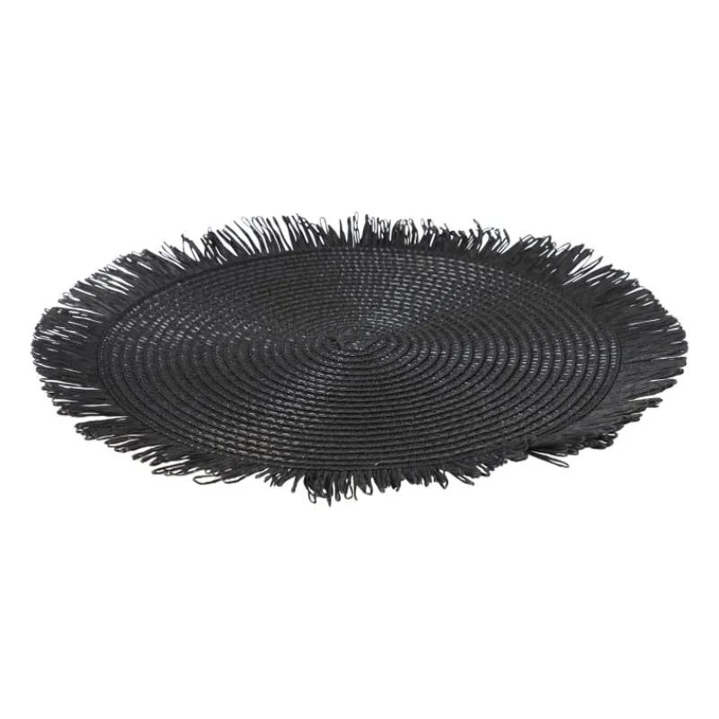 Xenos Placemats-Placemat franjes - zwart - ⌀38 cm