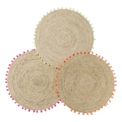 Xenos Placemats-Placemat pompom - groen - ø38 cm