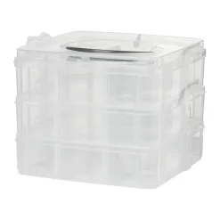 Xenos Doosjes-Plastic bewaardoos met vakken - 15x15x13 cm