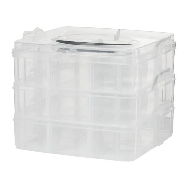 Xenos Doosjes-Plastic bewaardoos met vakken - 15x15x13 cm