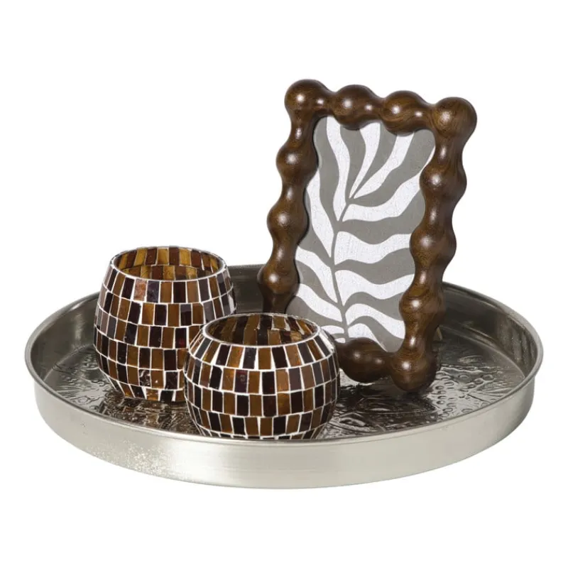 Xenos Kaarsenplateaus-Plateau reliëf Colinda - zilver - ø30 cm