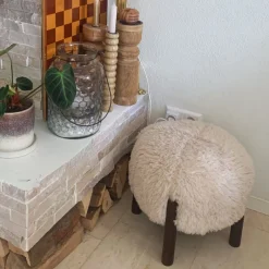 Xenos Poefjes-Poef beatle - beige/bruin - ø40x34.5 cm