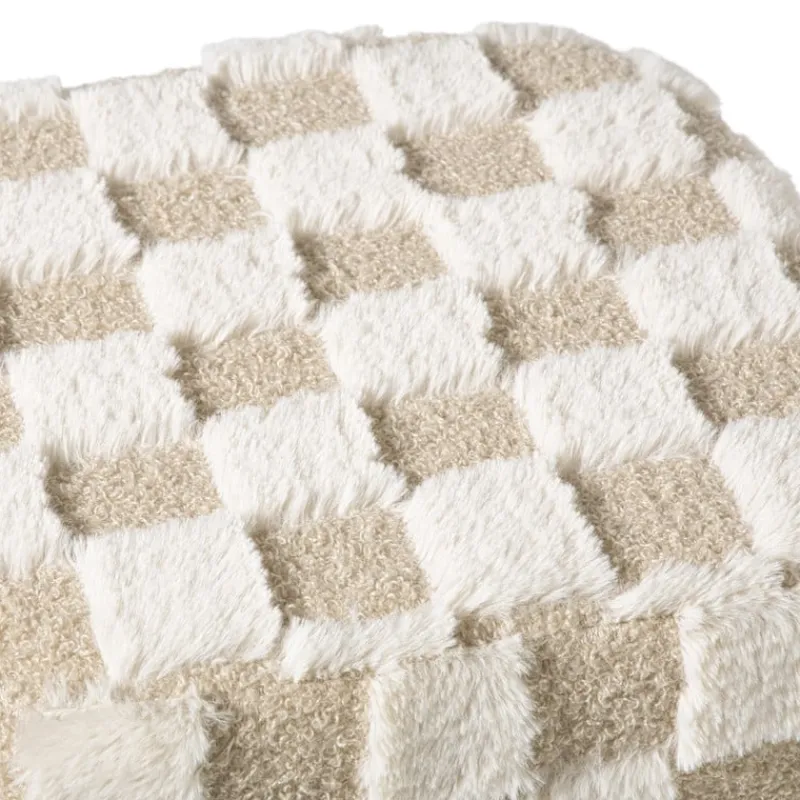 Xenos Poefjes-Poef checks - beige - 38x35x35 cm