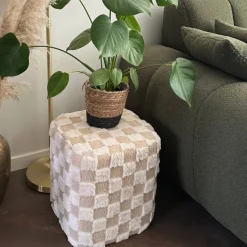 Xenos Poefjes-Poef checks - beige - 38x35x35 cm