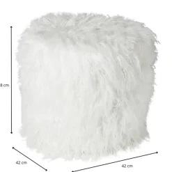 Xenos Poefjes-Poef fluffy - wit - 38x42x42 cm