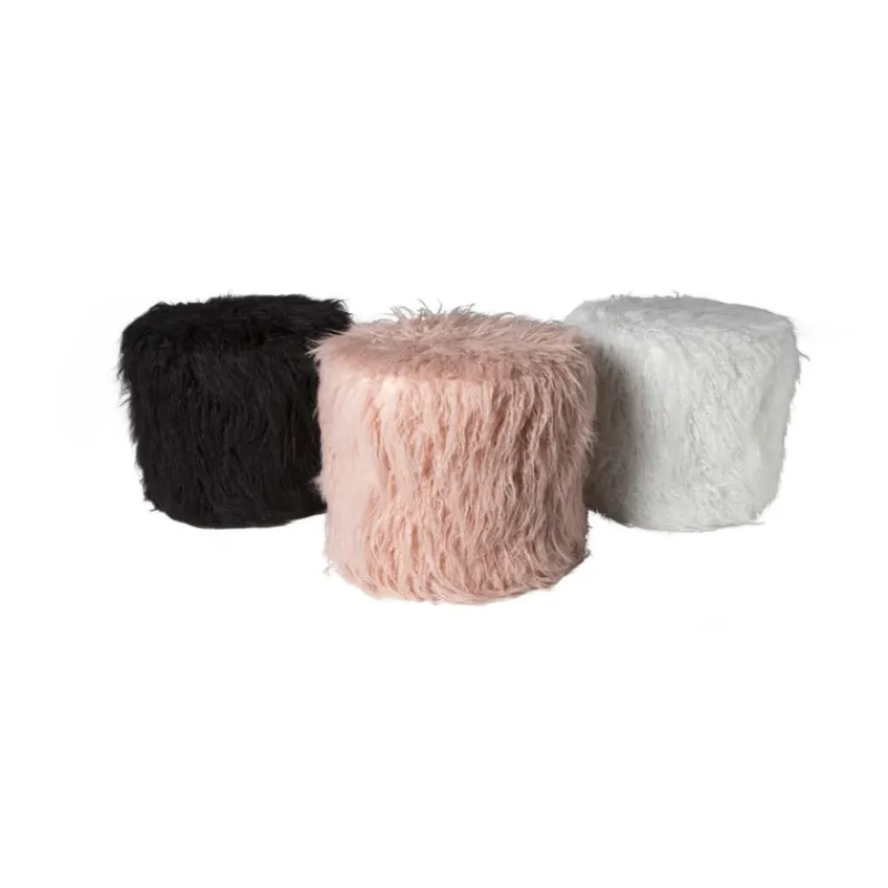 Xenos Poefjes-Poef fluffy - zwart - 38x42x42 cm