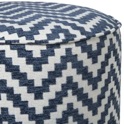 Xenos Poefjes-Poef zigzag - blauw/wit - ø35x38 cm