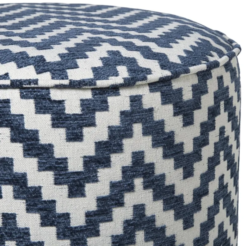 Xenos Poefjes-Poef zigzag - blauw/wit - ø35x38 cm