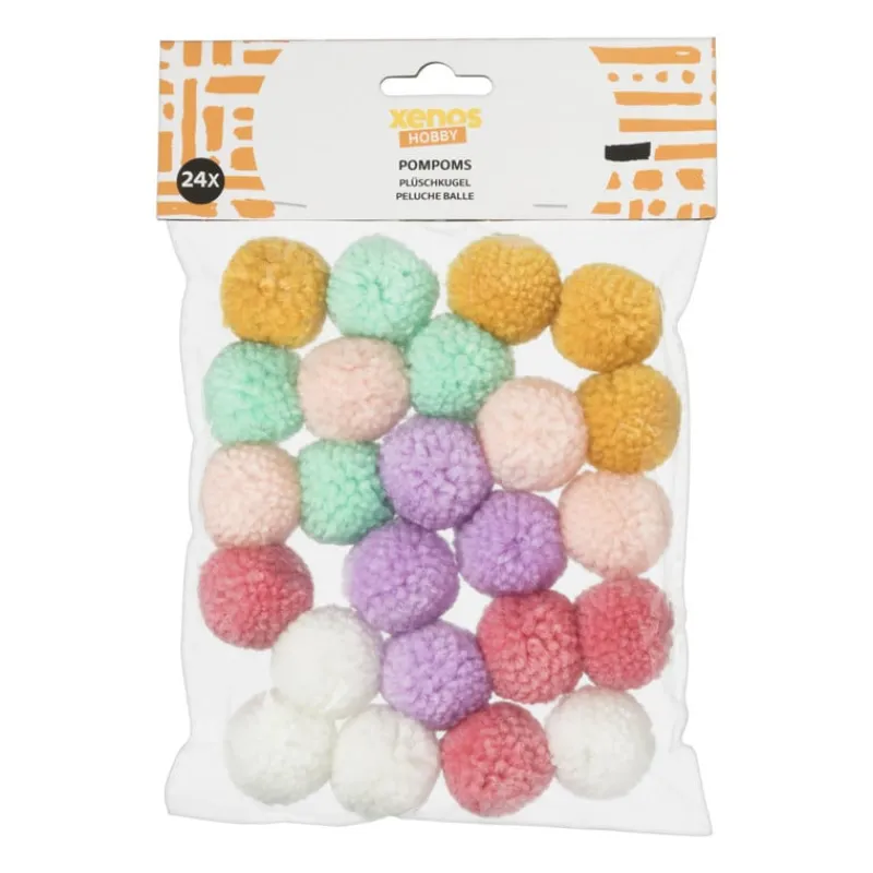 Xenos Knutselspullen-Pompoms mix - 24 stuks - 18x12x3 cm