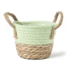 Xenos Kerstcadeaus|Manden-Rieten mand met hengsel - groen - ø15x16.5 cm