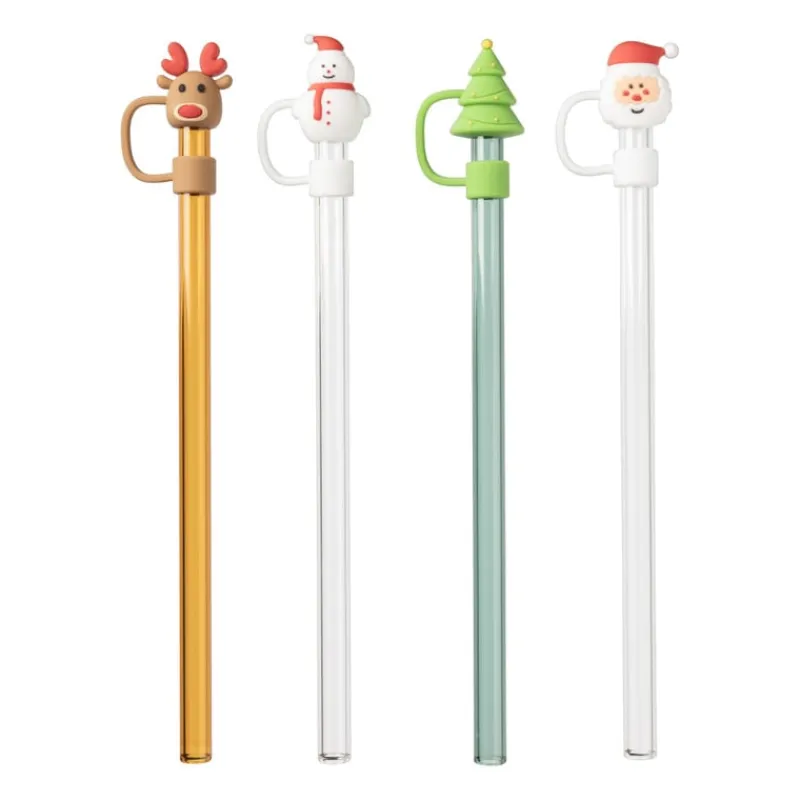 Xenos Rietjes-Rietjes kerst glas - set van 4 - ø1x20 cm