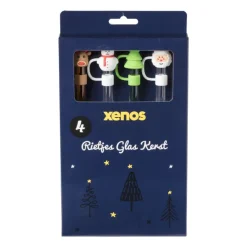 Xenos Rietjes-Rietjes kerst glas - set van 4 - ø1x20 cm