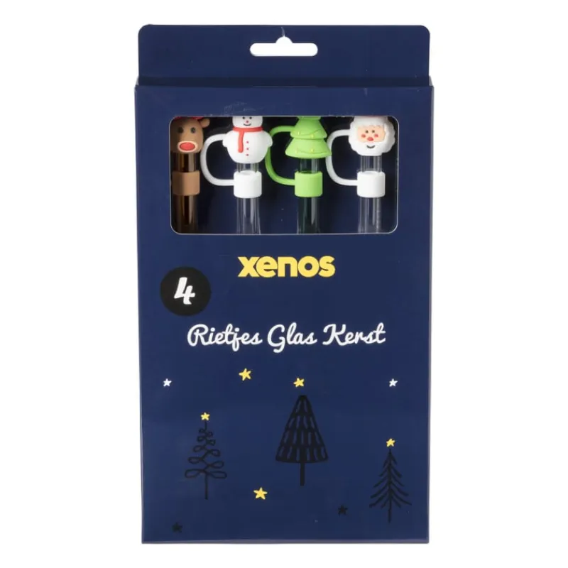 Xenos Rietjes-Rietjes kerst glas - set van 4 - ø1x20 cm