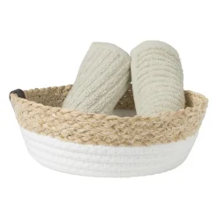 Xenos Manden|Manden-Rond mandje - ø22x7 cm - naturel/wit