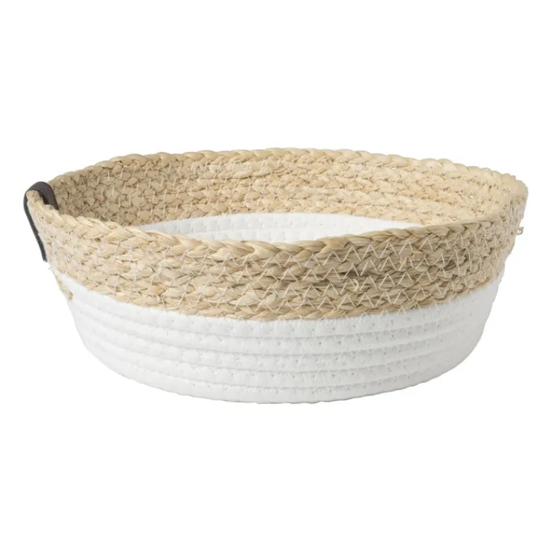 Xenos Manden|Manden-Rond mandje - ø26x9 cm - naturel/wit