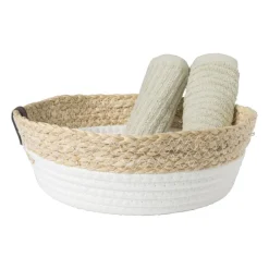 Xenos Manden|Manden-Rond mandje - ø26x9 cm - naturel/wit