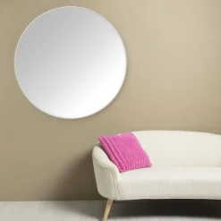 Xenos Wandspiegels-Ronde spiegel met beige lijst - ø70 cm