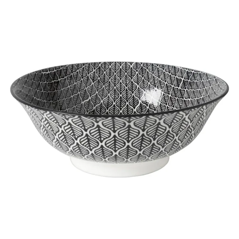 Xenos Schalen-Schaaltje black print blaadjes - ø21x7 cm