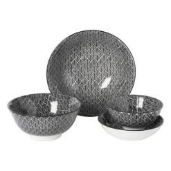 Xenos Schalen-Schaaltje black print blaadjes - ø12x6 cm