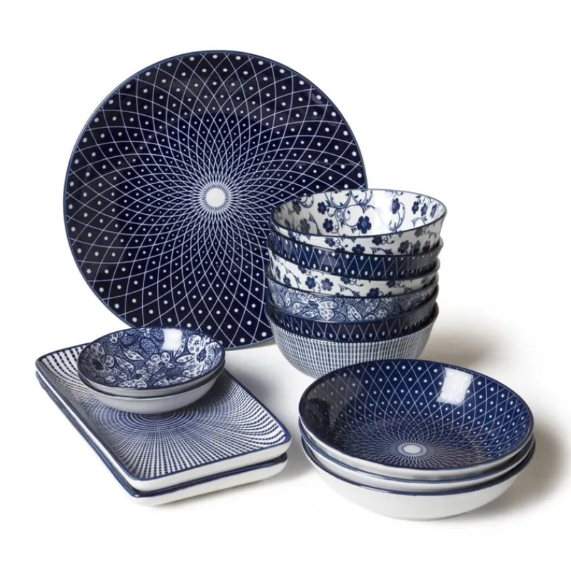 Xenos Tapasservies|Schalen-Schaaltje blue print - diamonds - ⌀14 cm