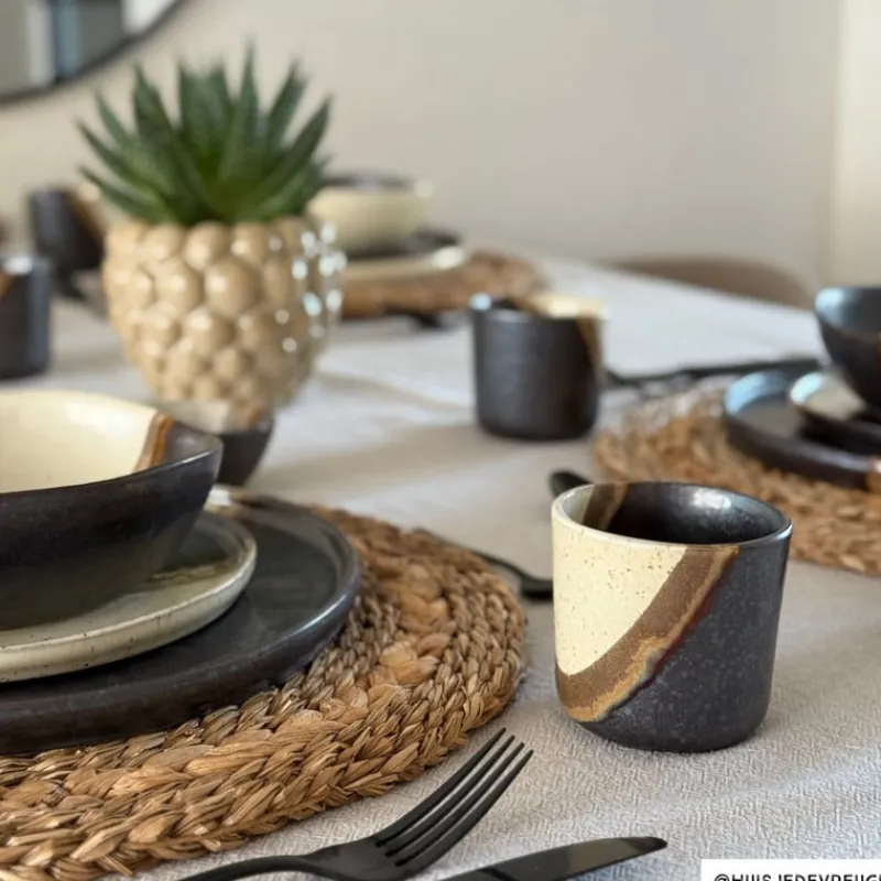 Xenos Schalen|Kerstservies-Schaaltje cortado klein - beige/zwart - ø9x4.2 cm