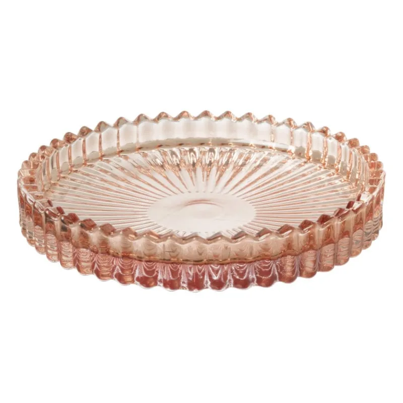 Xenos Sieraden Opbergen-Schaaltje glas - roze - ø10x1.5 cm