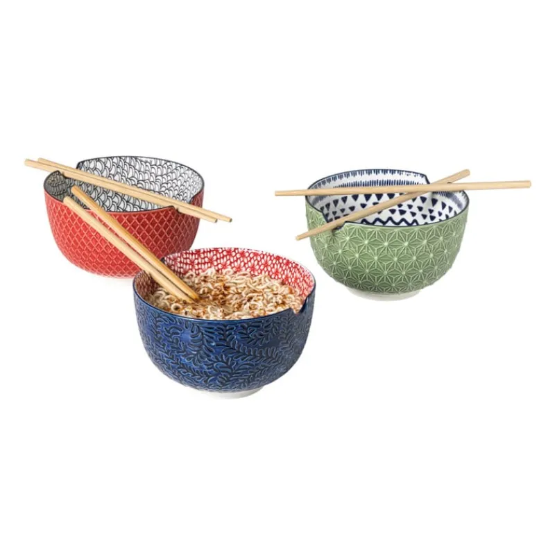 Xenos Sushi|Schalen-Schaaltje met eetstokjes Axel - groen/blauw - ø15x9 cm