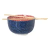 Xenos Sushi|Schalen-Schaaltje met eetstokjes Amber - blauw/rood - ø15x9 cm