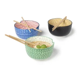 Xenos Sushi Servies|Schalen-Schaaltje met eetstokjes - geel/zwart - ø14.7x9 cm