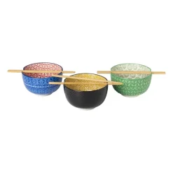 Xenos Sushi Servies|Schalen-Schaaltje met eetstokjes - blauw/rood - ø14.7x9 cm