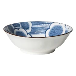 Xenos Sushi Servies|Schalen-Schaaltje Mico bloemen groot - blauw/wit - ø10.8x3.7 cm