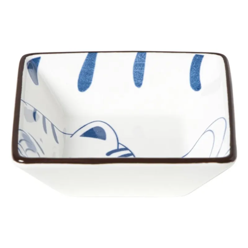 Xenos Sushi Servies|Schalen-Schaaltje Mico kat klein - blauw/wit - 3x9.2x9.2 cm