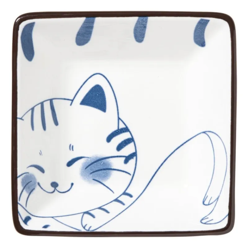 Xenos Sushi Servies|Schalen-Schaaltje Mico kat klein - blauw/wit - 3x9.2x9.2 cm