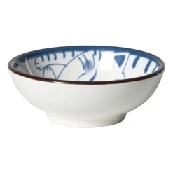 Xenos Sushi Servies|Schalen-Schaaltje Mico kat klein - blauw/wit - ø8x3 cm