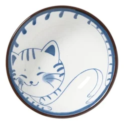 Xenos Sushi Servies|Schalen-Schaaltje Mico kat klein - blauw/wit - ø8x3 cm