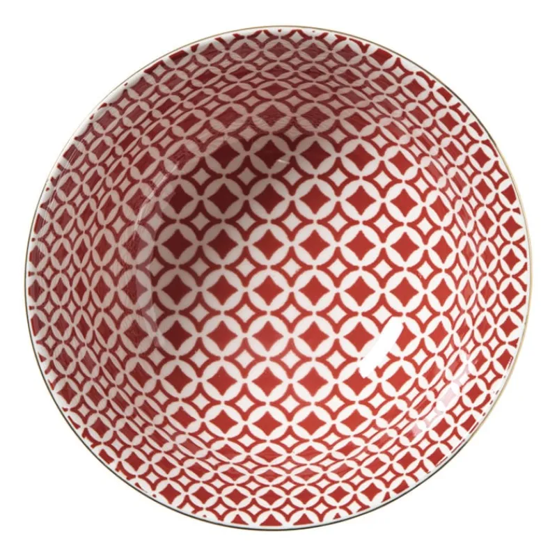 Xenos Schalen-Schaaltje Mirna ruit groot - rood/wit - ø15.5x7 cm