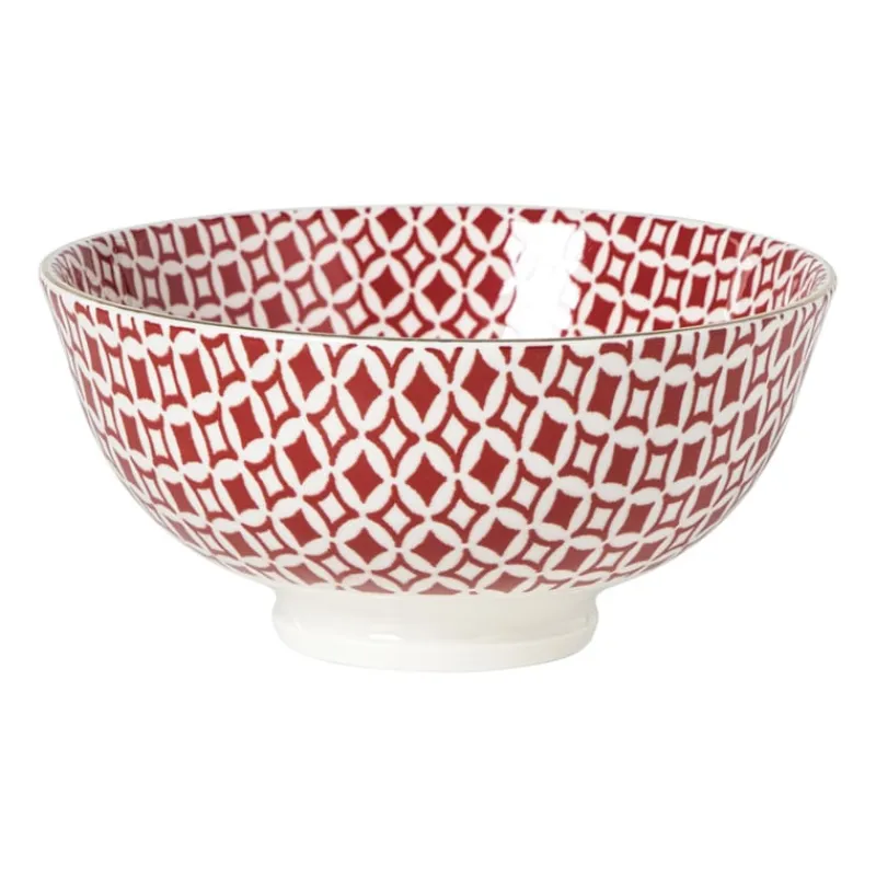 Xenos Schalen-Schaaltje Mirna ruit klein - rood/wit - ø12x5.8 cm