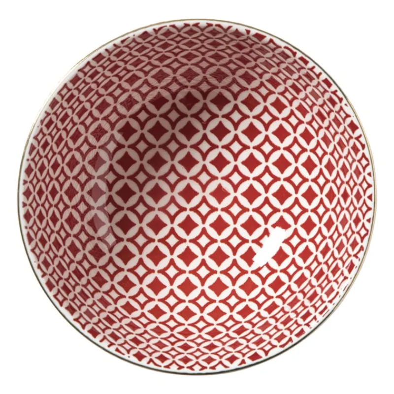 Xenos Schalen-Schaaltje Mirna ruit klein - rood/wit - ø12x5.8 cm