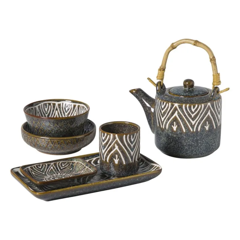 Xenos Sushi Servies|Tapasservies-Schaaltje Nori rechthoekig - blauw/bruin -2x20.5x11 cm