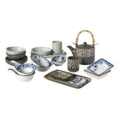 Xenos Sushi Servies|Tapasservies-Schaaltje Nori rechthoekig - blauw/bruin -2x20.5x11 cm