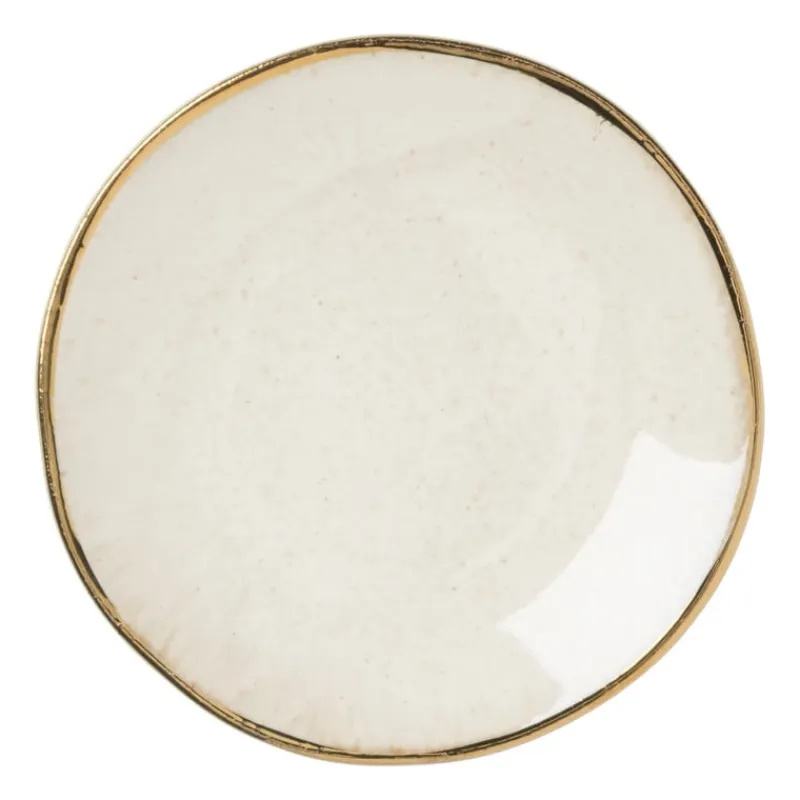 Xenos Thee Accessoires-Schoteltje met gouden rand - beige - ø9 cm