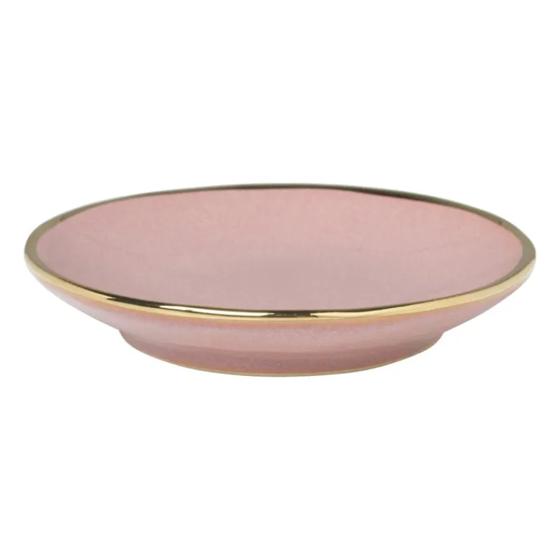 Xenos Thee Accessoires-Schoteltje met gouden rand - roze - ø9 cm