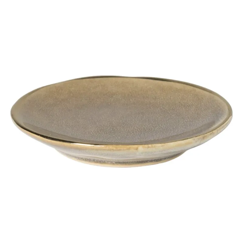 Xenos Thee Accessoires-Schoteltje met gouden rand - grijs - ø9 cm