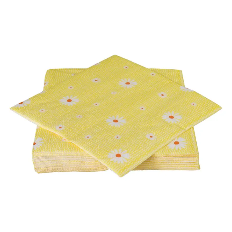 Xenos Servetten-Servet bloem - geel/oranje - set van 12 - 33x33 cm