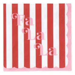 Xenos Kersttafelkleden-Servet fa la la - roze/wit - 33x33 cm