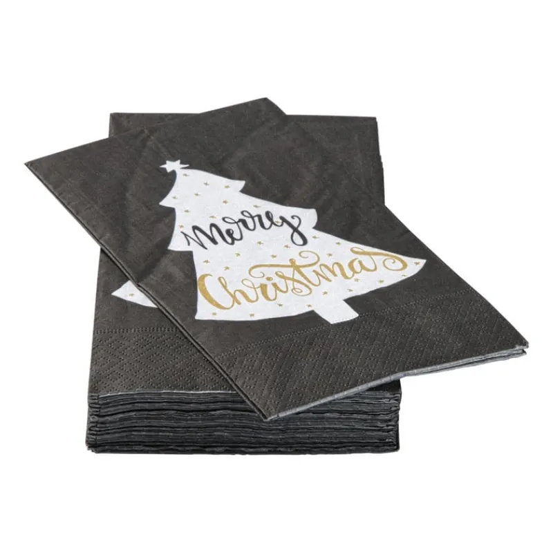 Xenos Papieren Servetten|Kertservetten-Servet merry christmas vouw - zwart - 33x33 cm
